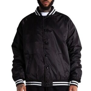 Bridgeport Mens Vintage Black Nylon Varsity Bomber Jacket Made in USA XXL